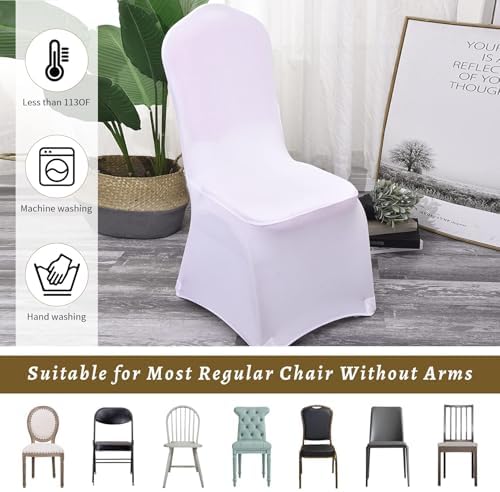 10 Pcs White Washable Removable Universal for Wedding Party Dining Banquet Polyester Spandex Stretch Slipcovers, alternate