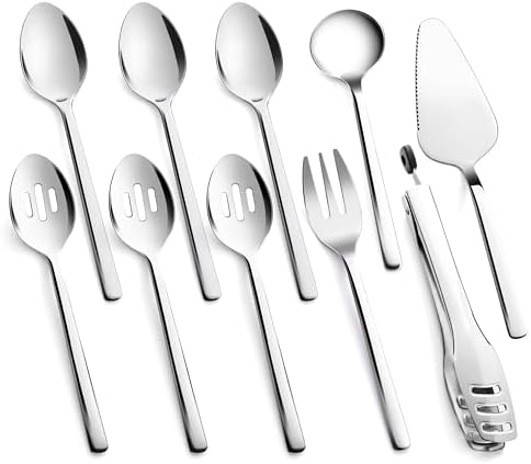 10 piece Large Hostess Serving Utensils Set,18/10 Stainless Steel in Silver