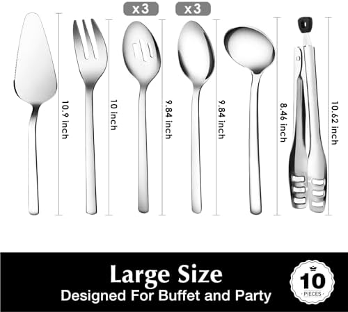 10 piece Large Hostess Serving Utensils Set,18/10 Stainless Steel in Silver, alternate view 3