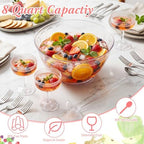 10 Piece Plastic Punch Bowl with Ladle and Detachable Cups Set, 12.4”w x 6”h Punch Bowls for Wedding, Birthday, alternate