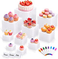 10-Piece White Acrylic Buffet Risers with Signs for Dessert Table in White