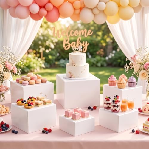 10-Piece White Acrylic Buffet Risers with Signs for Dessert Table in White, alternate view 2