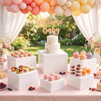 10-Piece White Acrylic Buffet Risers with Signs for Dessert Table in White, alternate view 2