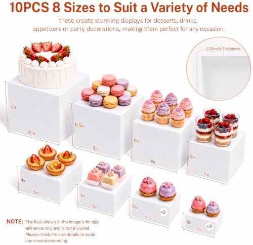 10-Piece White Acrylic Buffet Risers with Signs for Dessert Table in White, alternate view 4