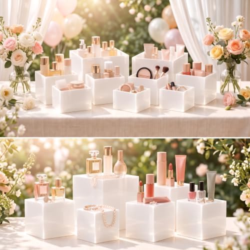 10-Piece White Acrylic Buffet Risers with Signs for Dessert Table in White, alternate view 5