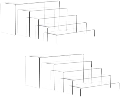 10 Pieces 2 Set (7”L~8”L~9”L) Large Display Risers, 4" Wide Clear Rectangular Stand Shelf for Showcase