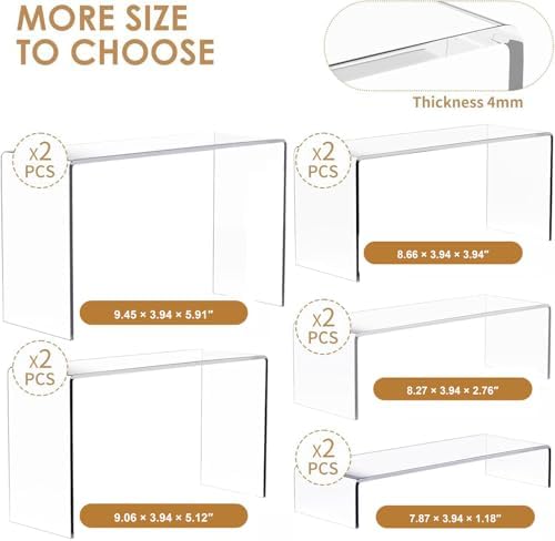 10 Pieces 2 Set (7”L~8”L~9”L) Large Display Risers, 4" Wide Clear Rectangular Stand Shelf for Showcase, alternate view 3