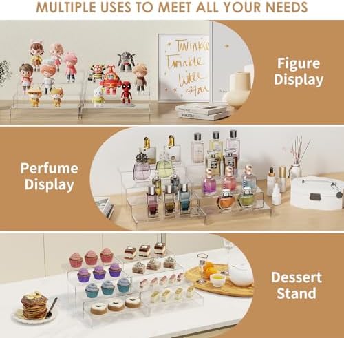 10 Pieces 2 Set (7”L~8”L~9”L) Large Display Risers, 4" Wide Clear Rectangular Stand Shelf for Showcase, alternate view 6
