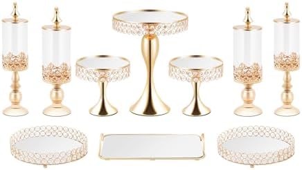 10 Pieces Cake Stands, Dessert Table Display Set, Crystal Cake Display Stand with Rectangular & Round Trays Cake