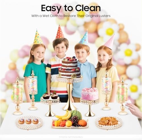 10 Pieces Cake Stands, Dessert Table Display Set, Crystal Cake Display Stand with Rectangular & Round Trays Cake, alternate
