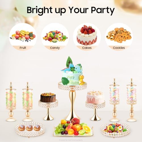 10 Pieces Cake Stands, Dessert Table Display Set, Crystal Cake Display Stand with Rectangular & Round Trays Cake, alternate