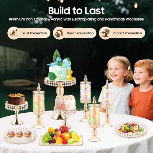 10 Pieces Cake Stands, Dessert Table Display Set, Crystal Cake Display Stand with Rectangular & Round Trays Cake, alternate