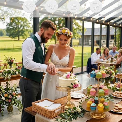 10 Pieces Gold Dessert Table Display Set, Metal Cake Stand Set with Lace Edge Pedestal, Cupcake Stands and Treat, alternate