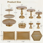 10 Pieces Gold Dessert Table Display Set, Metal Cake Stand Set with Lace Edge Pedestal, Cupcake Stands and Treat, alternate