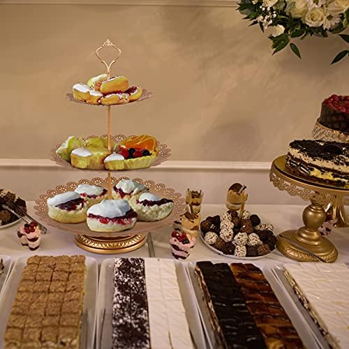10 Pieces Gold Dessert Table Display Set, Metal Cake Stand Set with Lace Edge Pedestal, Cupcake Stands and Treat, alternate