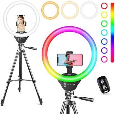 10‘’ Ring Light with Stand, 50" Phone Tripod with Wireless Remote