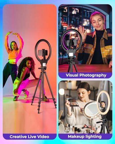10‘’ Ring Light with Stand, 50" Phone Tripod with Wireless Remote, alternate view 2