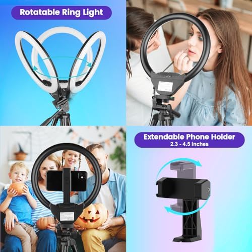 10‘’ Ring Light with Stand, 50" Phone Tripod with Wireless Remote, alternate view 3