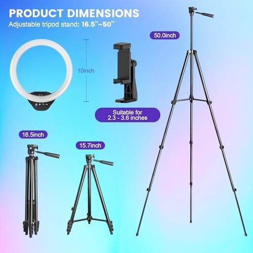 10‘’ Ring Light with Stand, 50" Phone Tripod with Wireless Remote, alternate view 6