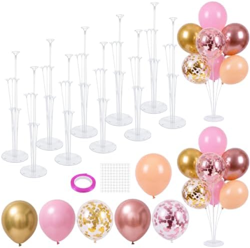 10 Sets of Balloon Stands for Table with 70 Pcs Balloons in 10 Count (Pack of 1) in Rose Gold
