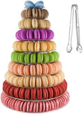10-Tier Clear Macaron Display Stand, Plastic Macaron Tray Tower with Stainless Steel Serving Tongs, Clear Round