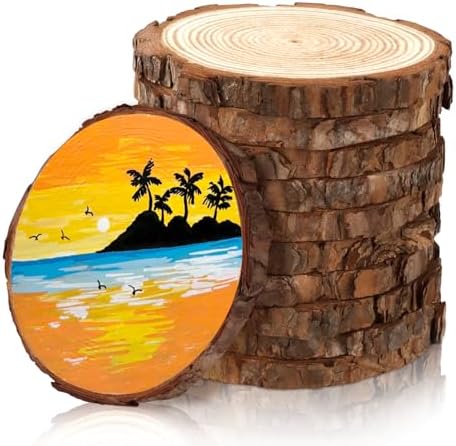 10 Wood Slices 4-4.7in, Unfinished Bark Discs for Centerpieces