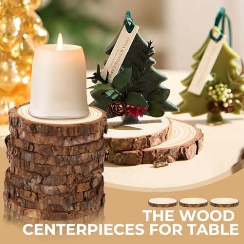 10 Wood Slices 4-4.7in, Unfinished Bark Discs for Centerpieces, alternate view 2