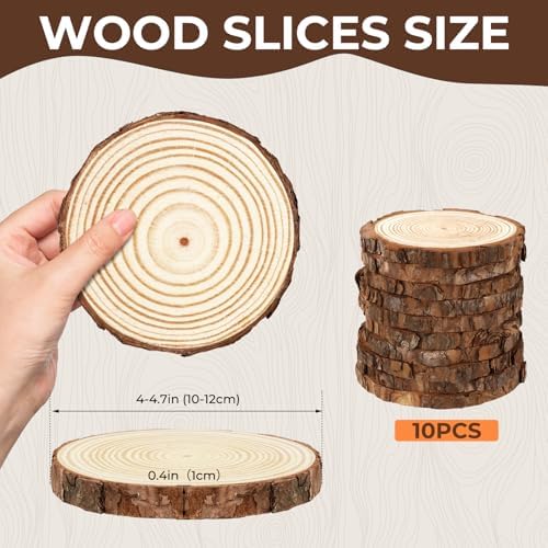 10 Wood Slices 4-4.7in, Unfinished Bark Discs for Centerpieces, alternate view 3