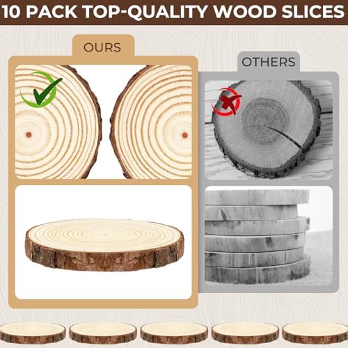 10 Wood Slices 4-4.7in, Unfinished Bark Discs for Centerpieces, alternate view 6