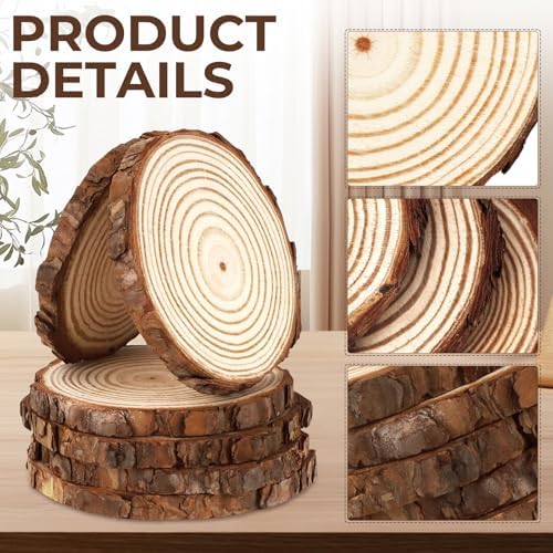 10 Wood Slices 4-4.7in, Unfinished Bark Discs for Centerpieces, alternate view 7