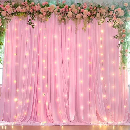 10 x 10 Baby Pink Backdrop Curtains with Lights String for Party in W5' x H10'(2 panels) in Baby Pink