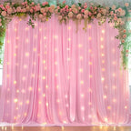 10 x 10 Baby Pink Backdrop Curtains with Lights String for Party in W5' x H10'(2 panels) in Baby Pink