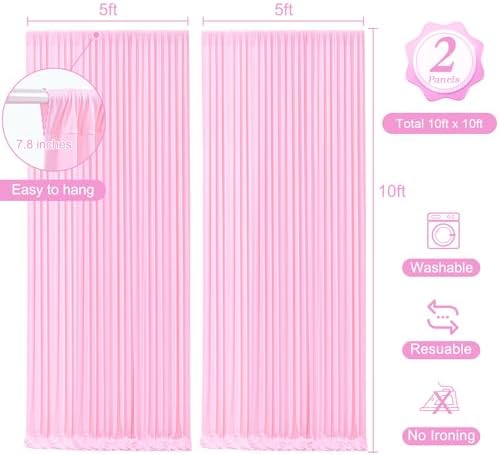 10 x 10 Baby Pink Backdrop Curtains with Lights String for Party in W5' x H10'(2 panels) in Baby Pink, alternate view 3