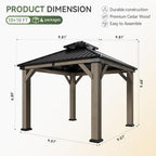 10' x 10' Cedar Wood Gazebo with Double Galvanized Steel Roof, Gray in Gray, alternate view 2