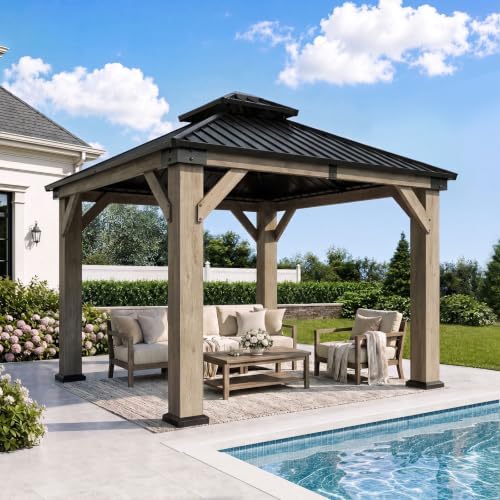 10' x 10' Cedar Wood Gazebo with Double Galvanized Steel Roof, Gray in Gray, alternate view 3