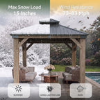 10' x 10' Cedar Wood Gazebo with Double Galvanized Steel Roof, Gray in Gray, alternate view 7