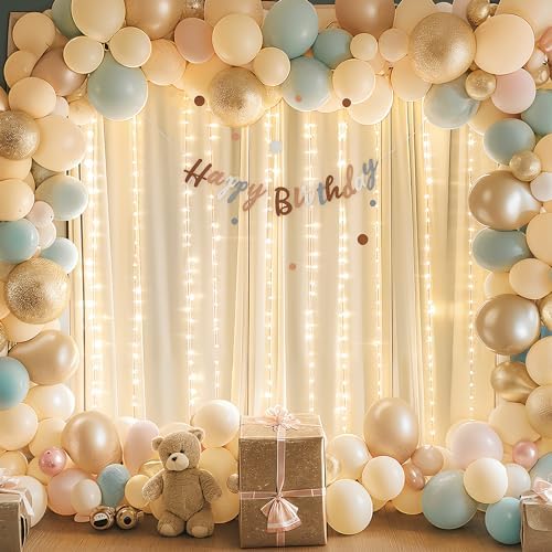 10 x 10 Champagne Backdrop Curtains with Lights String for Party in W5' x H10'(2 panels) in Champagne, alternate view 3