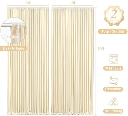 10 x 10 Champagne Backdrop Curtains with Lights String for Party in W5' x H10'(2 panels) in Champagne, alternate view 5