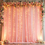 10 x 10 Dusty Pink Backdrop Curtains with Light String for Party in W5' x H10'(2 panels) in Dusty Pink