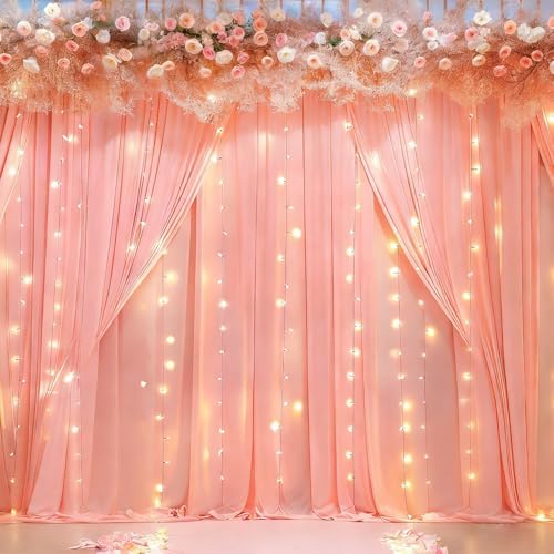 10 x 10 Dusty Pink Backdrop Curtains with Light String for Party in W5' x H10'(2 panels) in Dusty Pink, alternate view 2