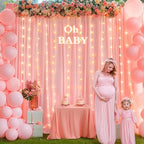 10 x 10 Dusty Pink Backdrop Curtains with Light String for Party in W5' x H10'(2 panels) in Dusty Pink, alternate view 3