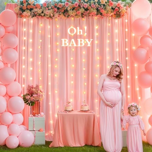 10 x 10 Dusty Pink Backdrop Curtains with Light String for Party in W5' x H10'(2 panels) in Dusty Pink, alternate view 3