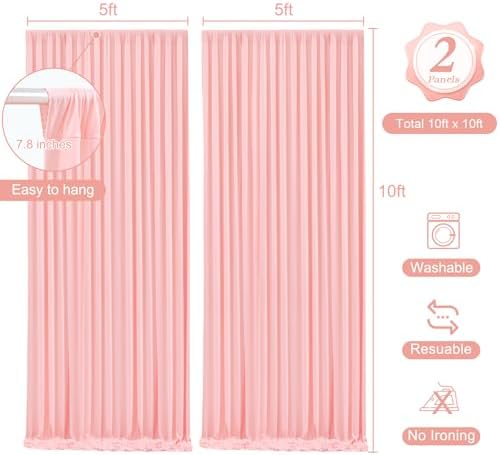 10 x 10 Dusty Pink Backdrop Curtains with Light String for Party in W5' x H10'(2 panels) in Dusty Pink, alternate view 5