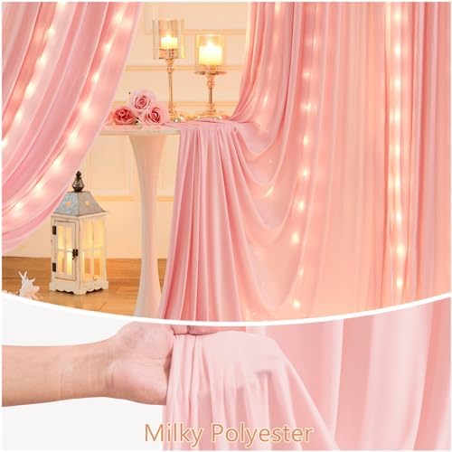 10 x 10 Dusty Pink Backdrop Curtains with Light String for Party in W5' x H10'(2 panels) in Dusty Pink, alternate view 6