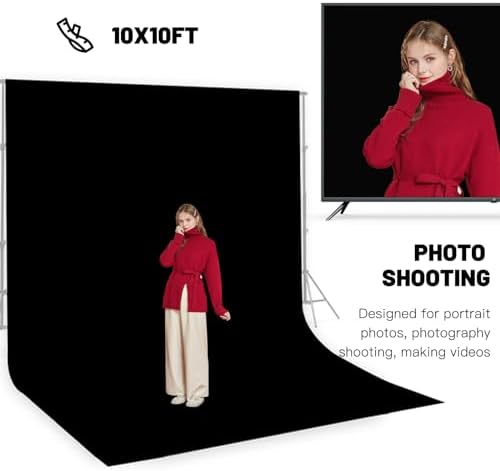 10 x 10 ft Black Backdrop Background for Photography, Photo Cloth Background Screen, Wrinkle-Resistant Black, alternate view
