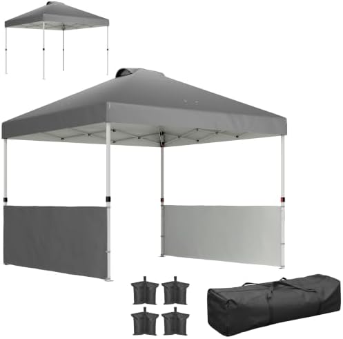 10' x 10' Pop Up Canopy Tent with 2 Half Sidewalls UV50+ Dark Gray