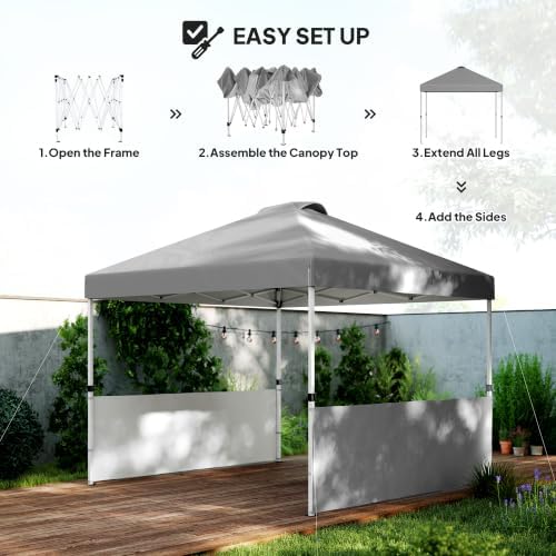 10' x 10' Pop Up Canopy Tent with 2 Half Sidewalls UV50+ Dark Gray, alternate view 4