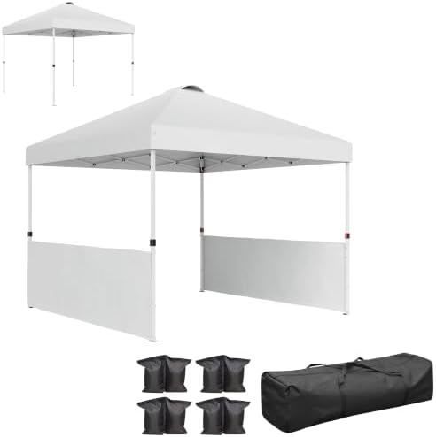10' x 10' Pop Up Canopy Tent with 2 Half Sidewalls UV50+ White