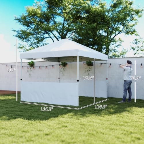 10' x 10' Pop Up Canopy Tent with 2 Half Sidewalls UV50+ White, alternate view 3
