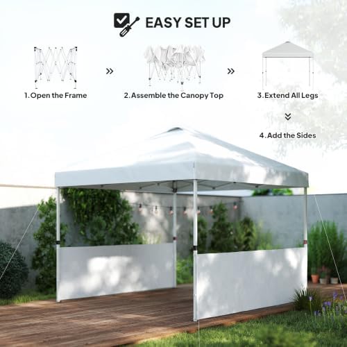 10' x 10' Pop Up Canopy Tent with 2 Half Sidewalls UV50+ White, alternate view 4